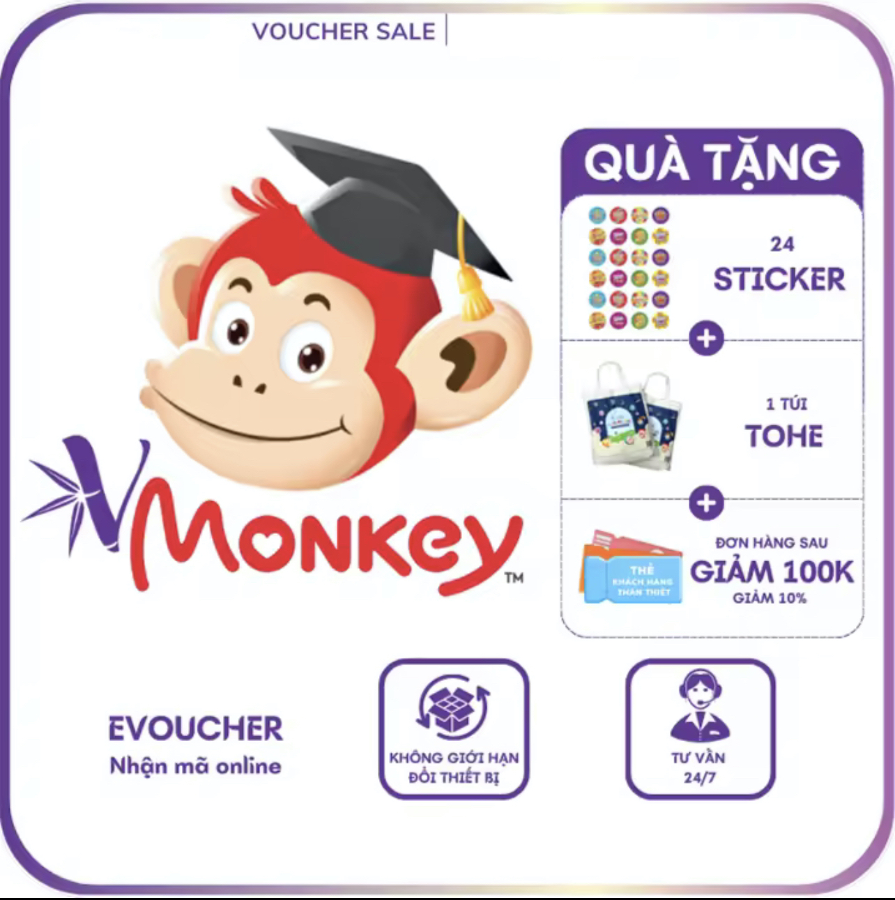 Evoucher - VMonkey (Trọn đời, 1 năm) Phần mềm Học tiếng Việt theo Chương trình GDPT Mới cho trẻ Mầm non & Tiểu học 