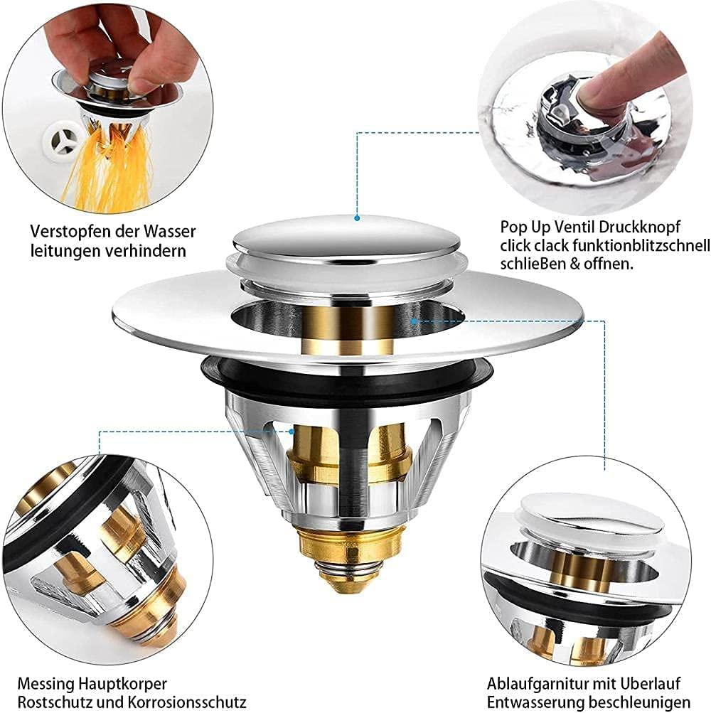 Nút xả bồn rửa Pop-Up - Bộ lọc thoát nước chống tắc đa năng, Nút chặn bồn rửa, Van và van xả bồn tắm  Nút chặn bồn tắm cho bồn rửa nhà bếp