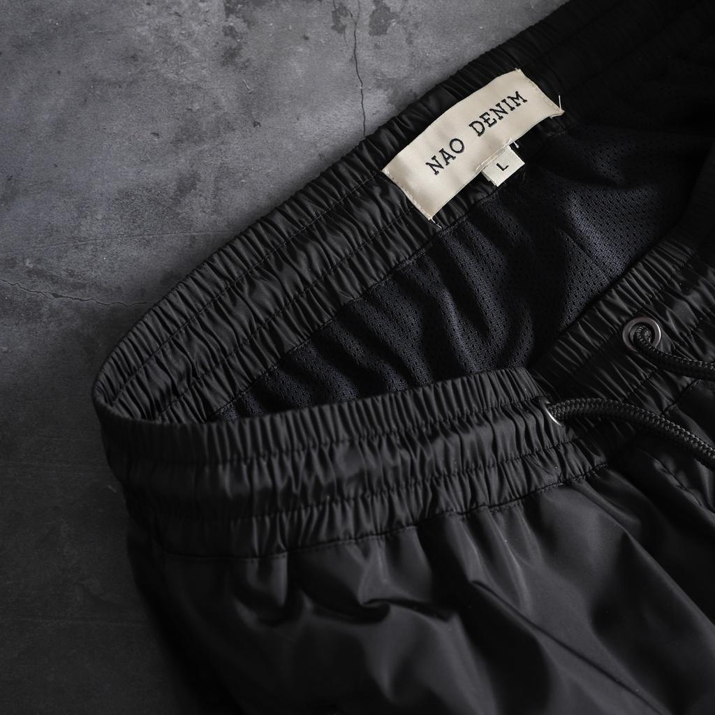 Quần Dù Túi Hộp Streetwear Cao Cấp FNOS Màu Đen 2 Lớp - Ống Rộng - Có Dây Rút Chân