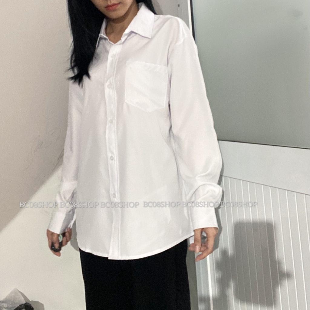 Áo sơ mi tay dài trơn đen trắng basic unisex có size ZOZO_UNISEX