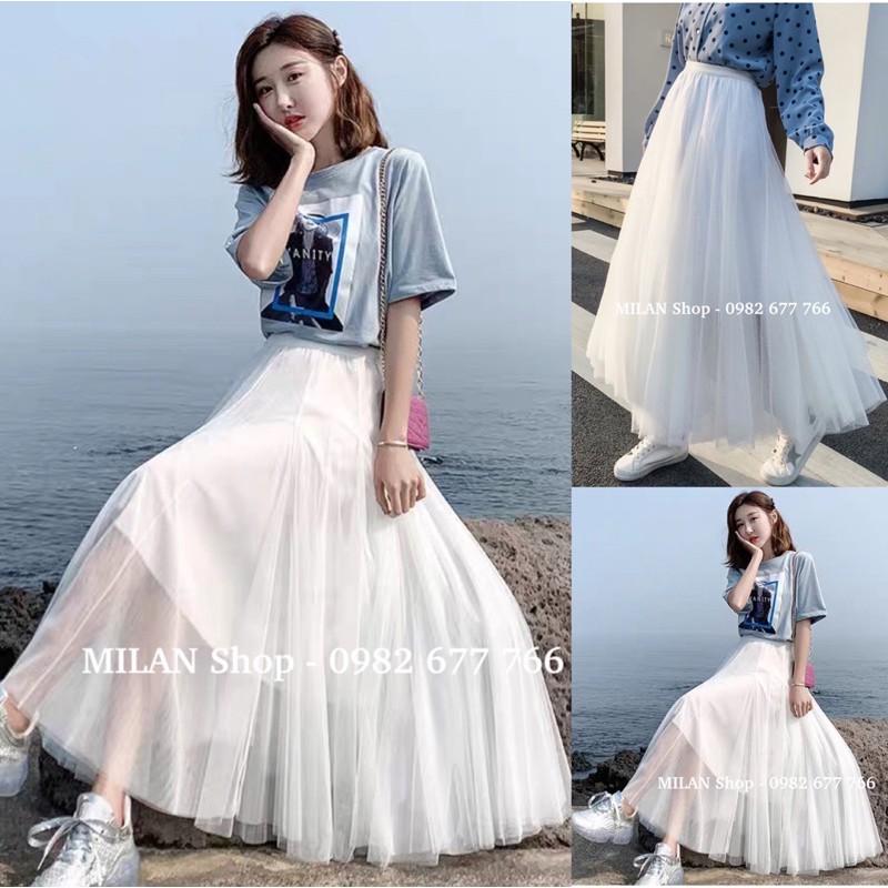 CV004 Chân váy xòe dài qua gối 2 tầng bèo Đầm midi nữ cáp chun đi biển đi  chơi tiểu thư nữ tính bánh bèo công chúa  Shopee Việt Nam