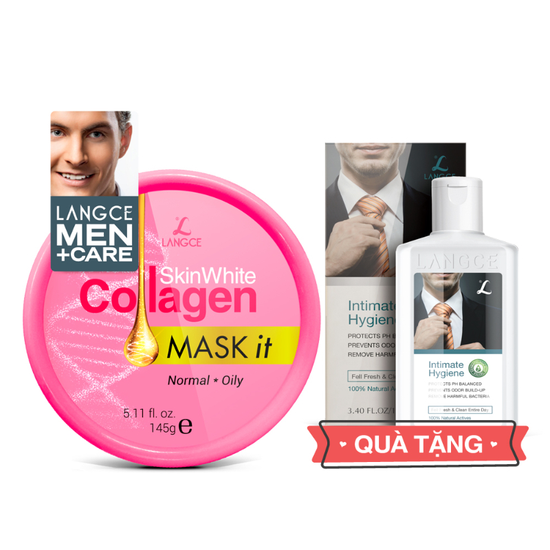 Mặt Nạ Dưỡng Trắng Collagen 145ml Da Nhờn - Tem Hồng cho Nam TẶNG Gel Vệ Sinh Vùng Kín Nam 100ml LANGCE