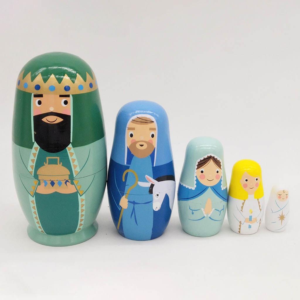 Set of 5 Cartoon Matryoshka Wooden Russian Nesting Dolls Handmade Home Decor