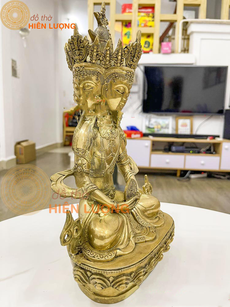 Tượng Phật Tứ Diện Mật Tông Bằng Đồng Vàng Nguyên Chất Kích Thước: DxRxC: 20x11x33cm, Nặng: 1,4kg