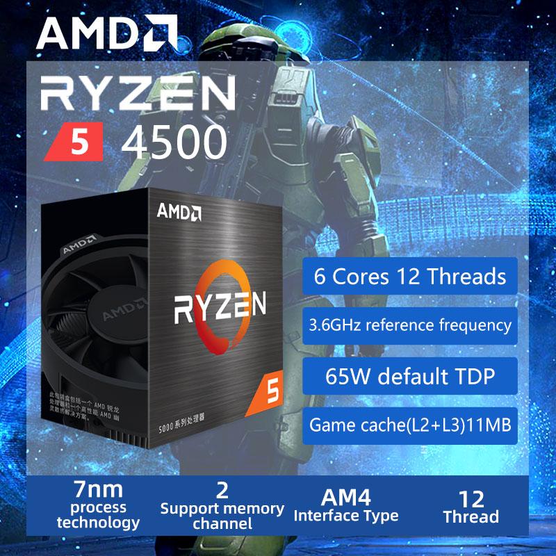 Bộ xử lý CPU AMD Ryzen 5 4500 R5 4500 3.6 GHz 6 nhân 12 luồng 7NM L3=8M 100-000000644 Ổ cắm AM4 Kín và đi kèm với quạt