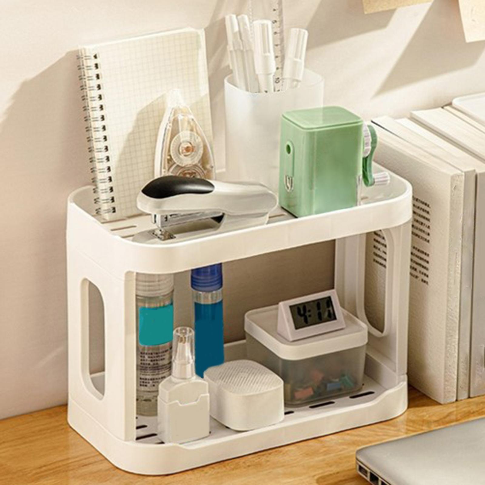 Double Layer Desktop Storage Rack, Product Holder, Free Standing Vanity Tray, Cosmetic Storage Shelf for Table Bathroom Dorm