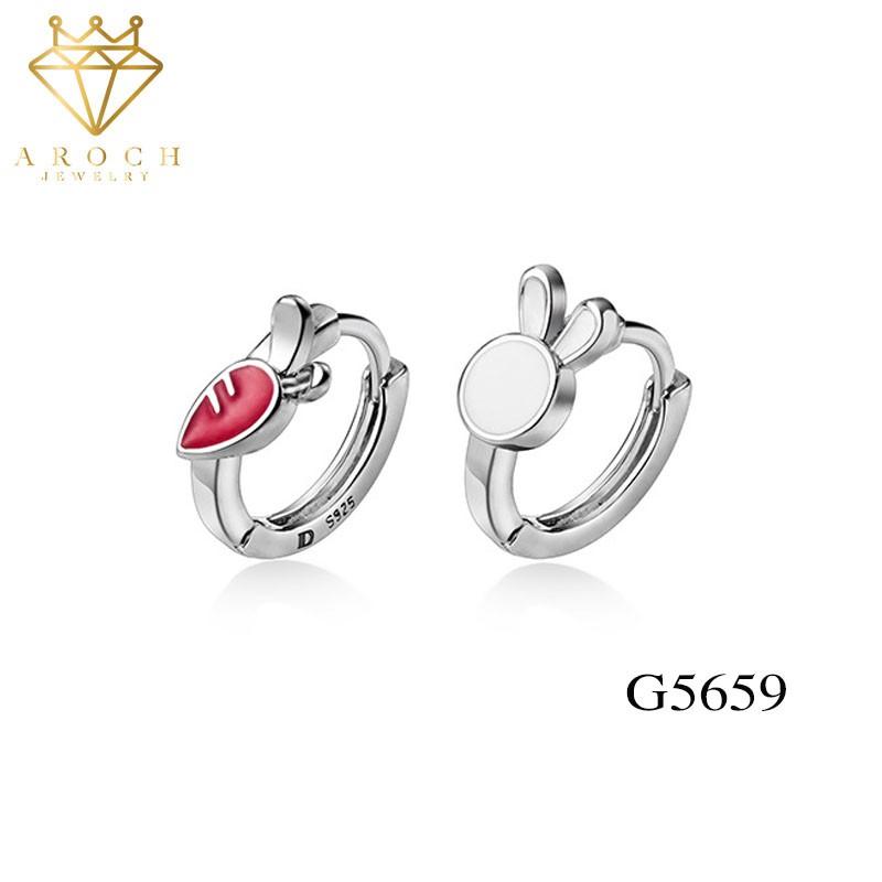 Khuyên tai bạc Ý s925 phiên bản hình thỏ và cà rốt bất đối G5659 - AROCH Jewelry