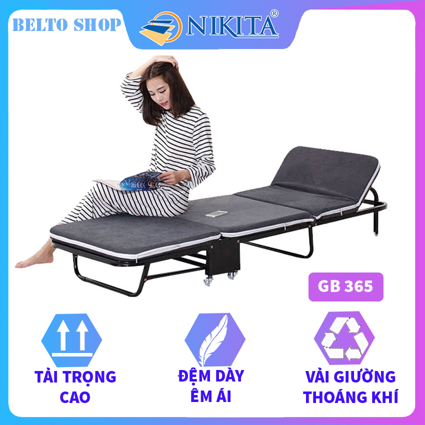 [HOT] Giường gấp đa năng gấp gọn NIKITA, khung thép sơn tĩnh điện, xếp gọn thành ghế sofa,  có bánh xe