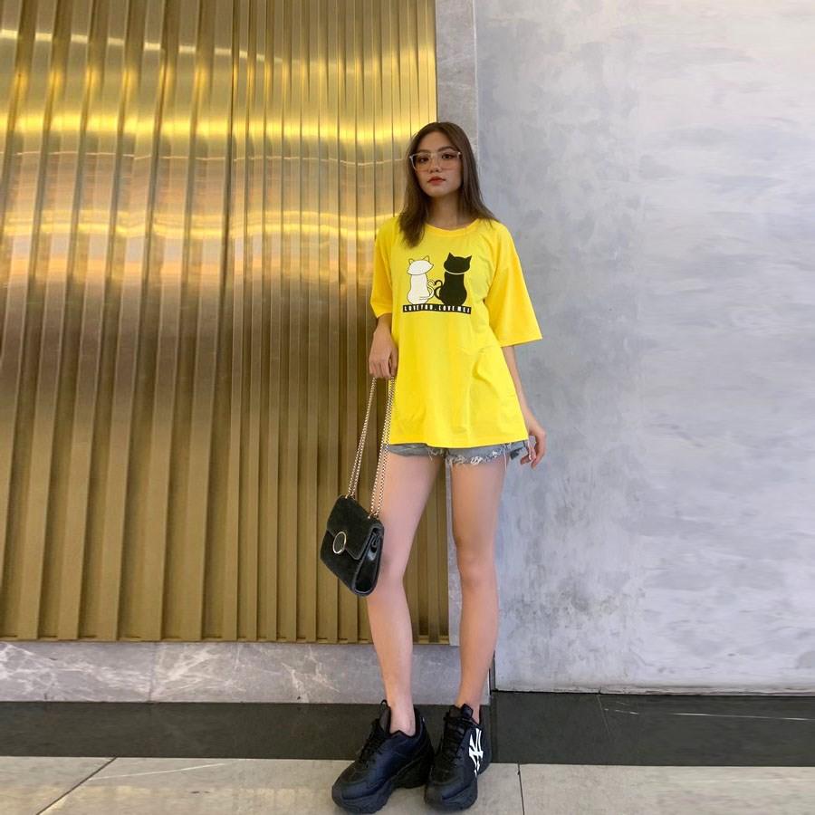 Áo thun unisex A628 tay lỡ in hình form rộng cá tính INICHI