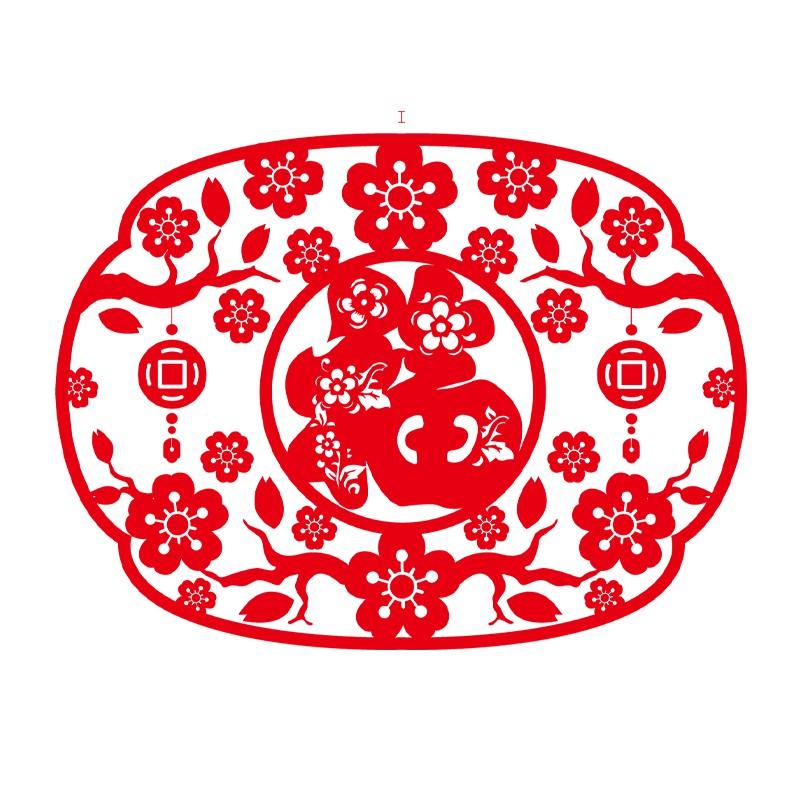 Decal trang trí Tết - Bảng chữ Phúc Hoa Mai ánh vàng đỏ cao cấp
