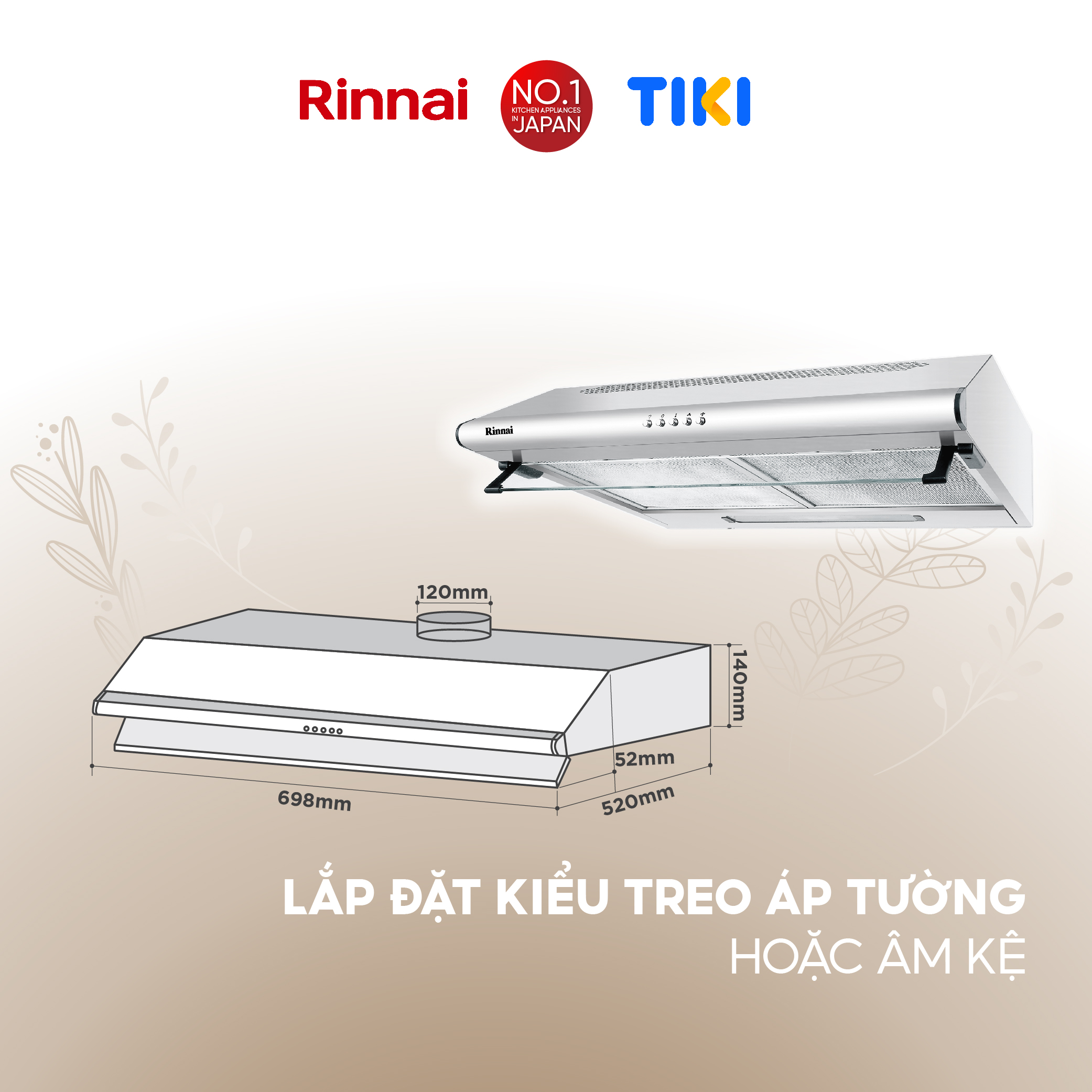 Máy hút mùi 70cm Rinnai RH-S207-GC than hoạt tính và ống thoát