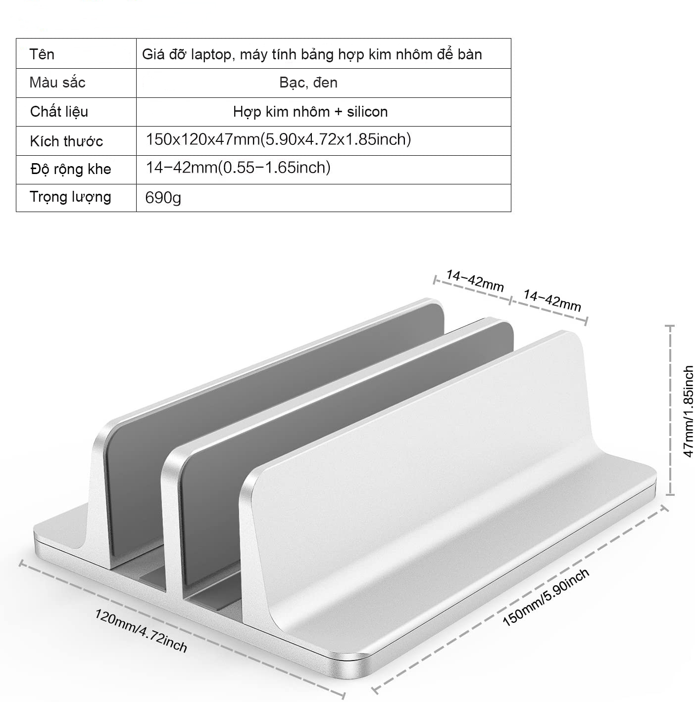 Hình ảnh Giá Đỡ Laptop Máy Tính Bảng Điện Thoại 2 Trong 1 Hợp Kim Nhôm Chống Trơn Trượt, Trầy Xước Hàng Chính Hãng Tamayoko