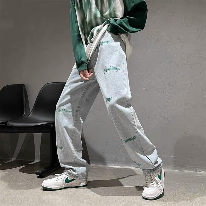 Quần Jean Nam Baggy Ống Suông Dáng Rộng In Họa Tiết Fashionjs Vải Jeans Bò Cao Cấp Hàn Quốc - Gin Store