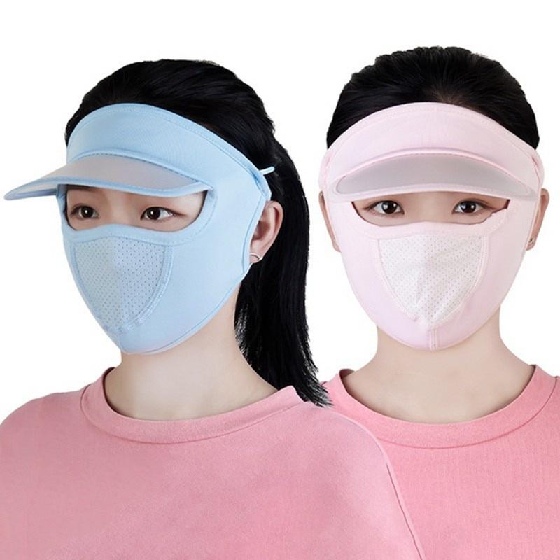 2-IN-1 Sunscreen Hat Full Face Cover Mask Breathable Ice Silk Sun Hat Face Mask Summer Outdoor Sport Riding Cycling Mask Caps
