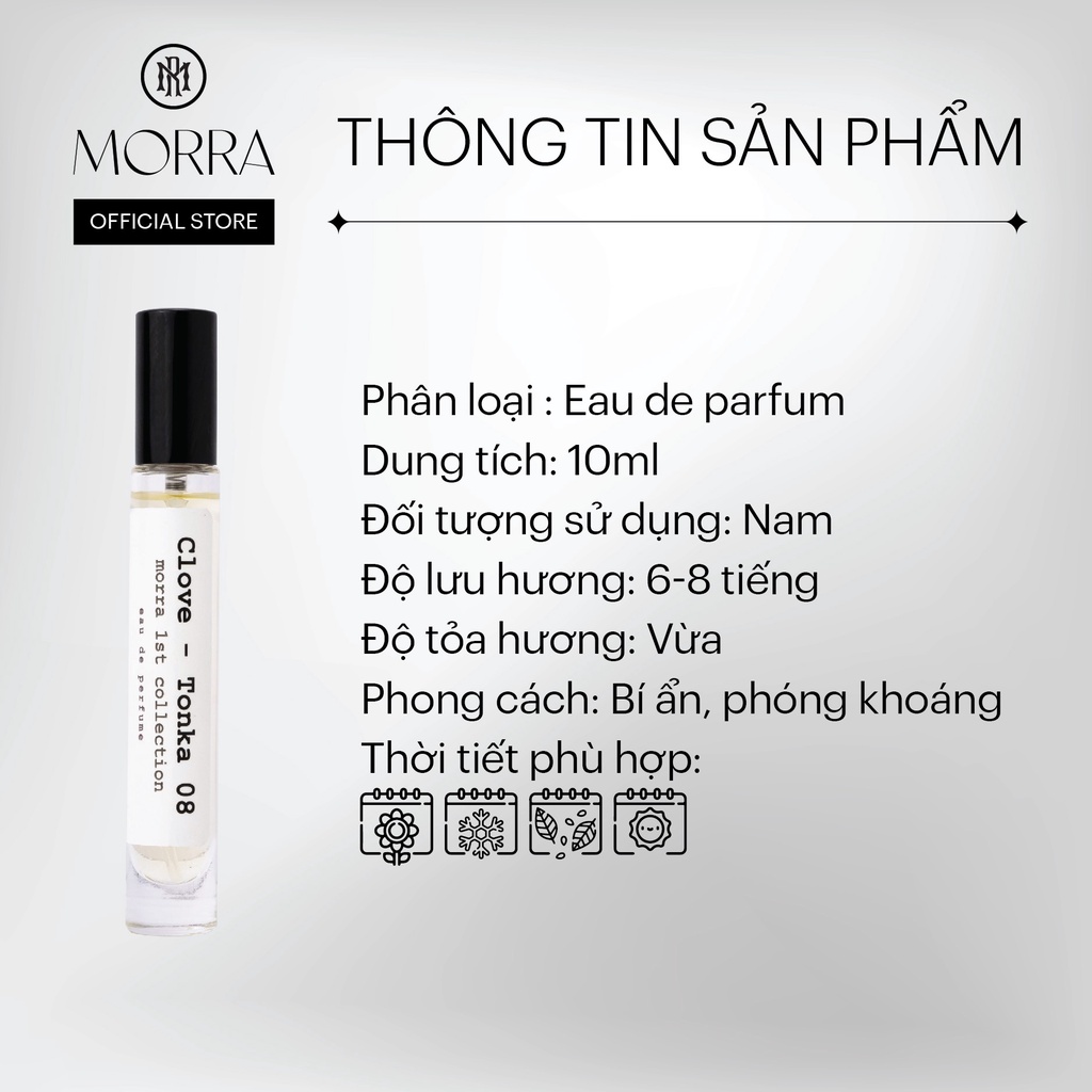 Nước hoa Nam Morra No.008 (Clove Tonka 08), nguyên liệu nhập Pháp, mùi hương bí ẩn, cuốn hút, gợi cảm, lưu hương lâu - dạng xịt 10ml