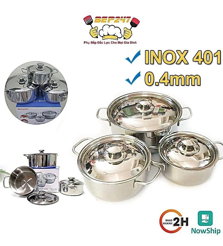 BỘ 3 NỒI INOX SHAP DÙNG CHO MỌI LOẠI BẾP