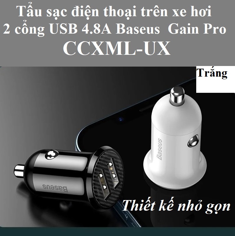 Tẩu sạc trên xe hơi 2 cổng USB 4.8A Baseus Gain Pro CCALLP02 - Hàng chính hãng