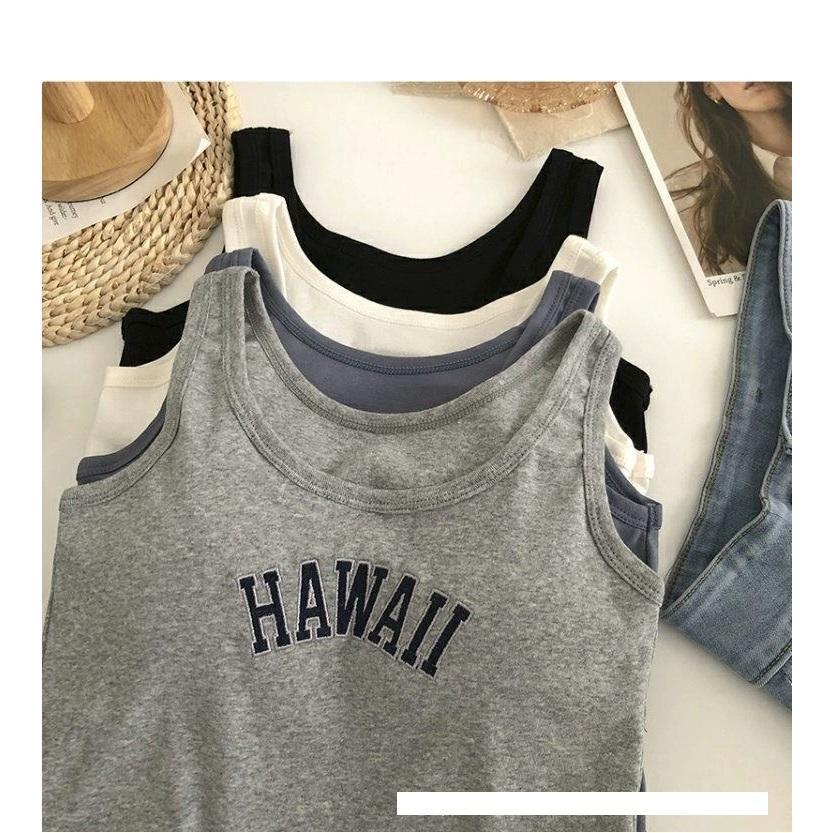 Áo ba lỗ chữ Hawaii có đệm mút liền áo, dáng croptop Tank Top, chất thun tăm cogiãn, nhiều màu để lựa chọn. Nữ Women Cotton Dáng Ngắn