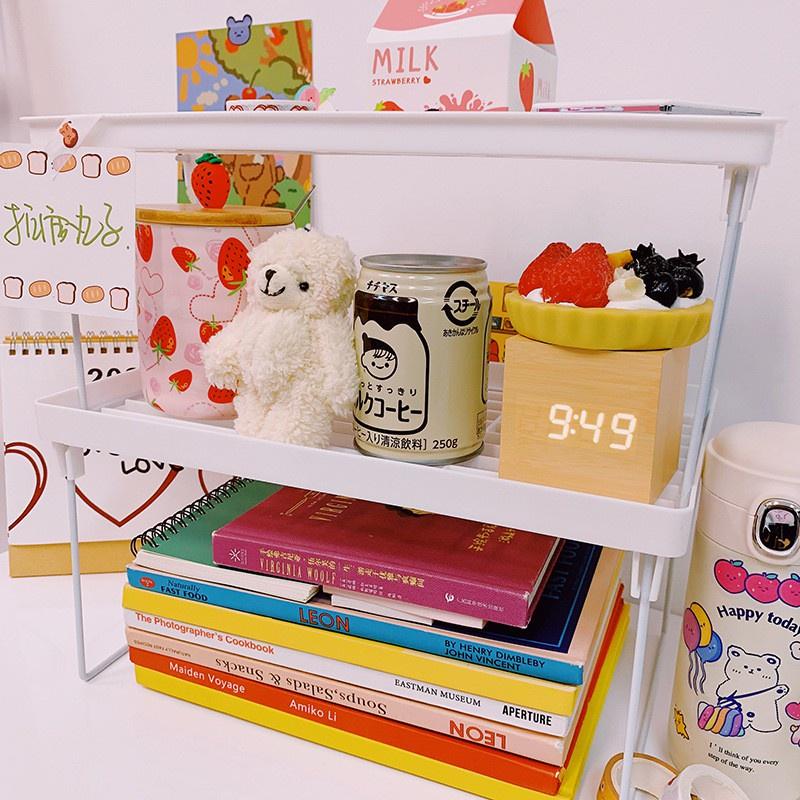 Kệ giá để đồ đa năng có thể gấp gọn, Kệ để đồ trang trí tiện đặt bàn học/ phòng bếp có thể xếp thành 2 tầng