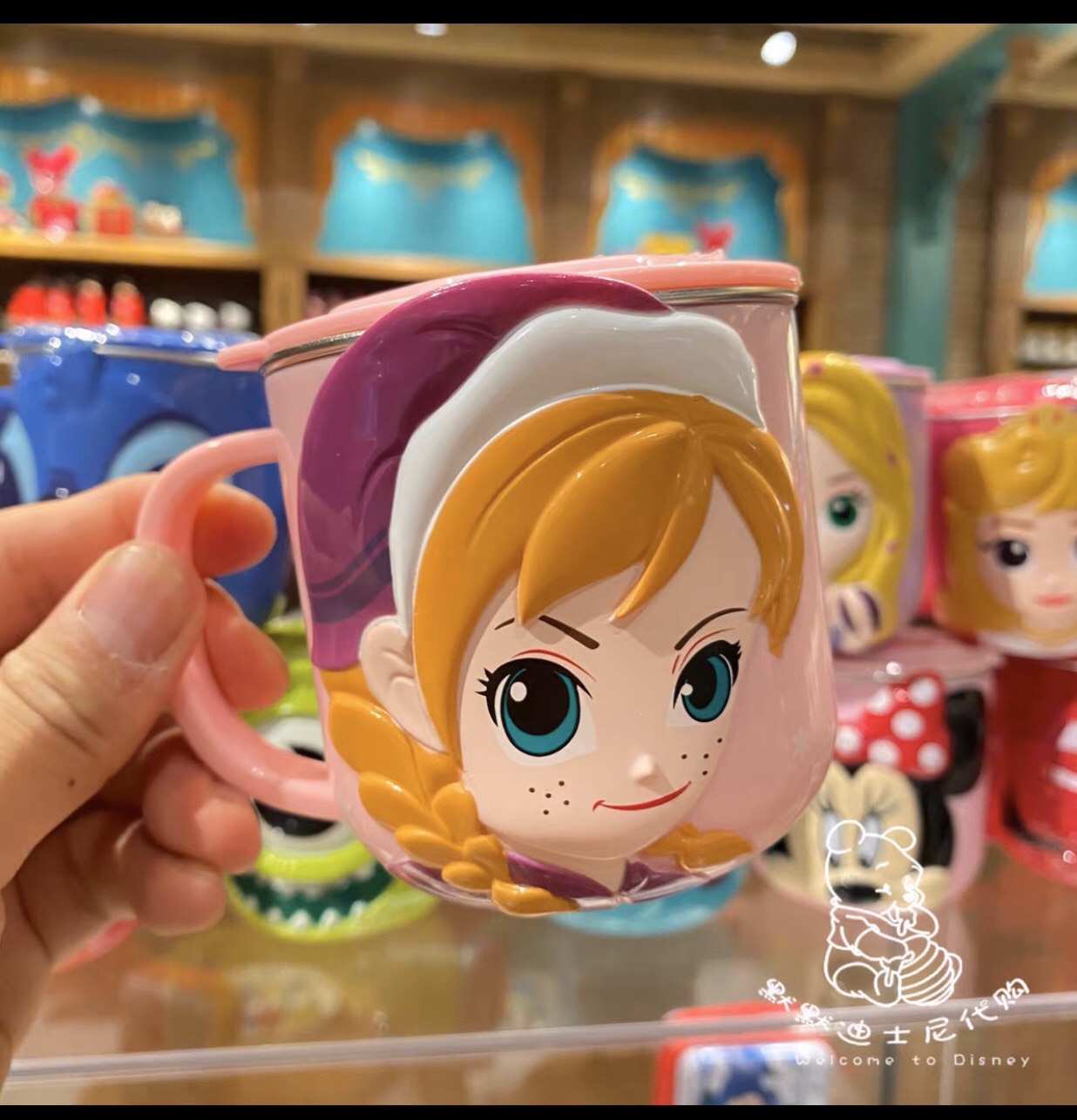 Ly inox giữ nhiệt , cốc có quai cầm 260ml hình công chúa Anna Frozen nổi 3D màu hồng siêu cute cho trẻ em - PDP2266