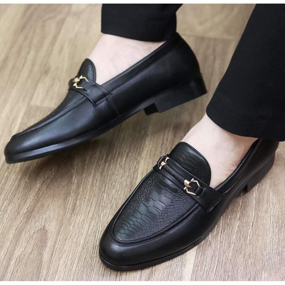 Giày lười nam công sở da cao cấp có dập vân, đế cao 3 cm - Bảo hành nổ da 12 tháng Mã DS02