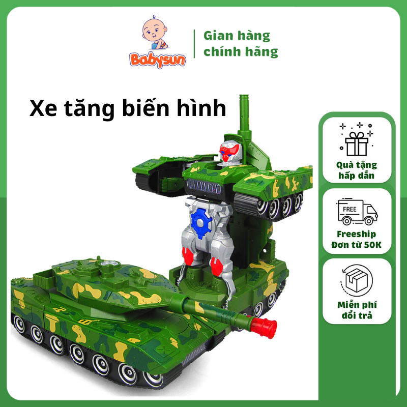 Đồ Chơi Xe Tăng Biến Hình Thành Robot Chạy Pin- Có Đèn Nhạc Vui Nhộn Combat Tank