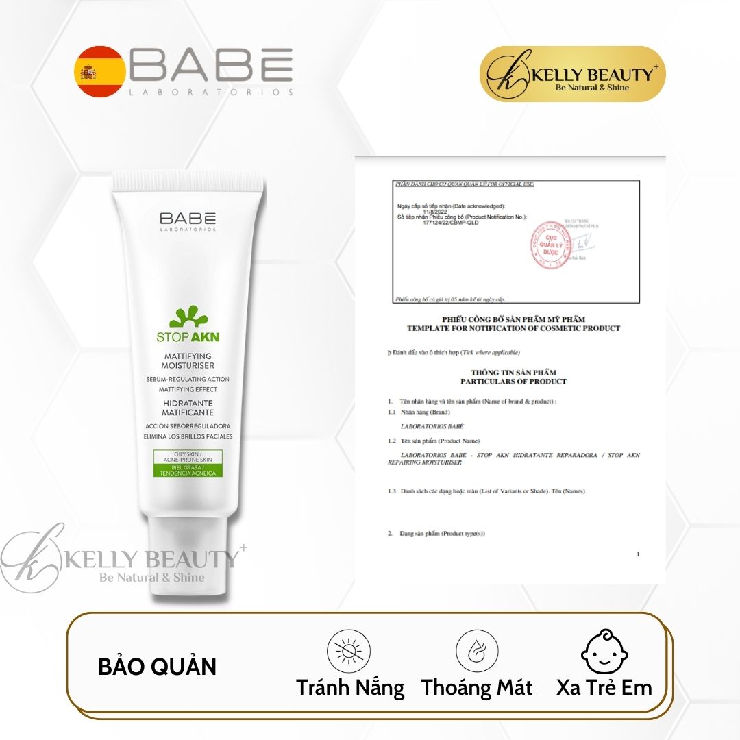 Kem Dưỡng Kiềm Dầu Ngừa Mụn BABE Stop AKN Mattifying Moisturiser - Kelly Beauty