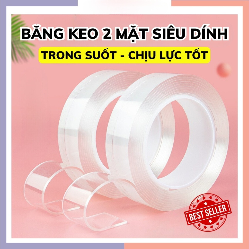 Băng keo dán nano 2 mặt siêu dính trong suốt dày 1mm dài 2m rộng 3cm Băng Dính Đa Năng Chống Nước - Nhiều Kích Cỡ [Hàng Cao Cấp Loại Dày 1mm] – Chọn Chiều Dài – Siêu Bám Dính