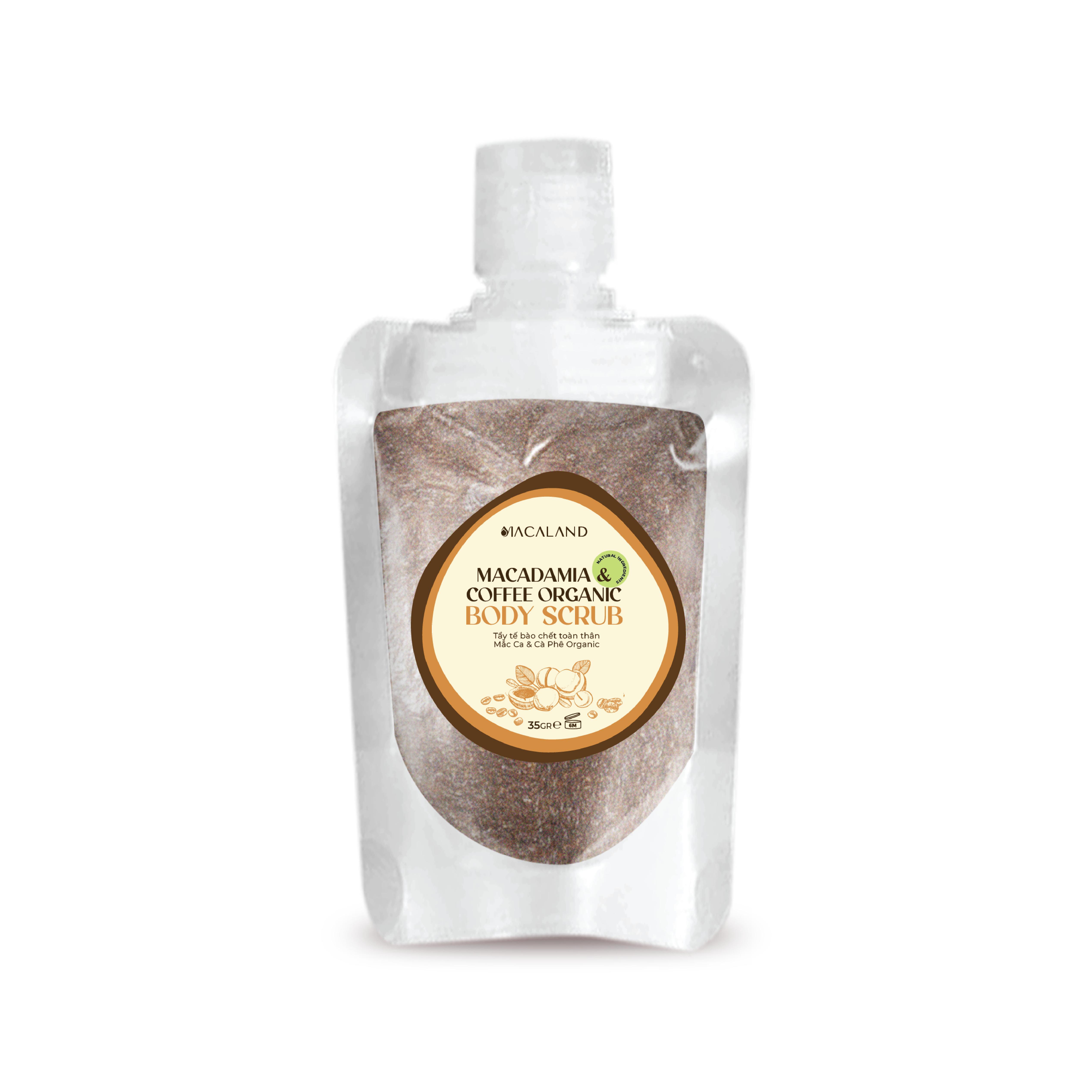 Tẩy Tế Bào Chết Body Cà Phê Organic - Mắc Ca Macaland 35g/225g Dưỡng Ẩm, Chăm Da Sáng Mịn