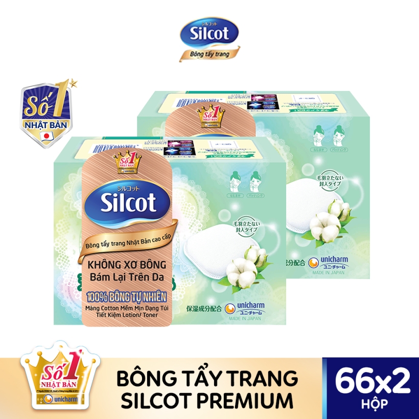 Bộ 2 Hộp Silcot Bông Trang Điểm (bông tẩy trang) Nhật Bản Cao Cấp (66 Miếng/Hộp)