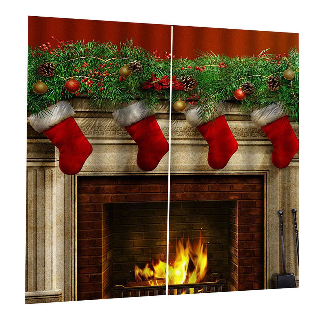 2Pieces Christmas Pattern Window Curtains Bedroom  Crafts Gifts