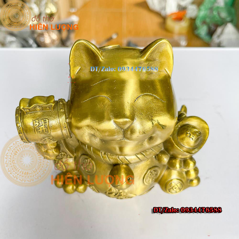 Ống Đựng Tiền Tiết Kiệm Mèo Thần Tài Bằng Đồng Kích Thước15x10x15cm, Nặng 1,4kg Đẹp Phong Thủy