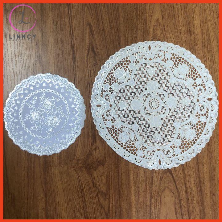 Tấm lót bình hoa, lọ hoa, tấm lót bình trà, lót ly, chén bằng nhựa ren chống thấm
