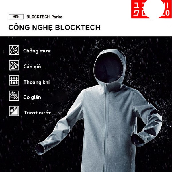 Áo khoác UniqI() Blocktech Parka. Chiếc áo gió Ép Seam cao cấp với rất nhiều công năng. Không  zip ngực