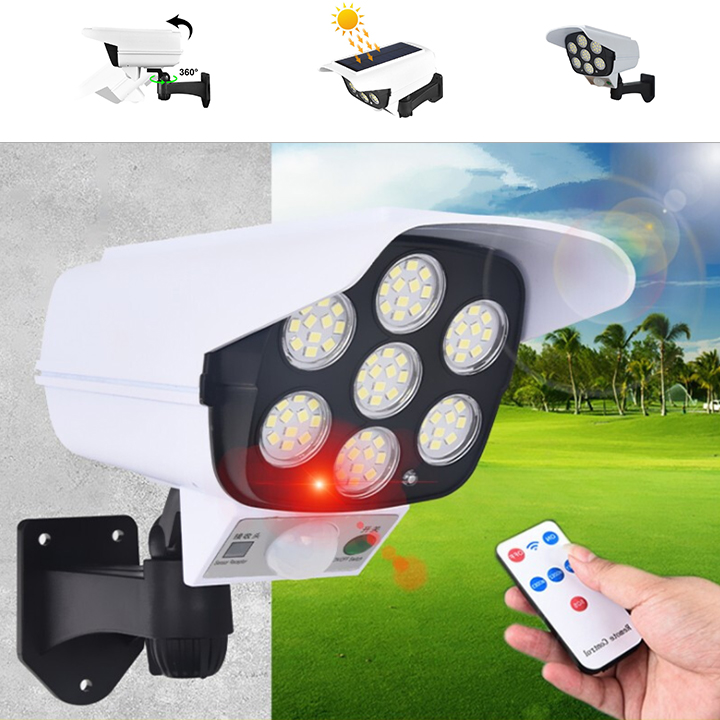 Đèn năng lượng mặt trời 77 Led Dạng Camera Cảm biến chuyển động ban đêm Tặng kèm điều khiển remove