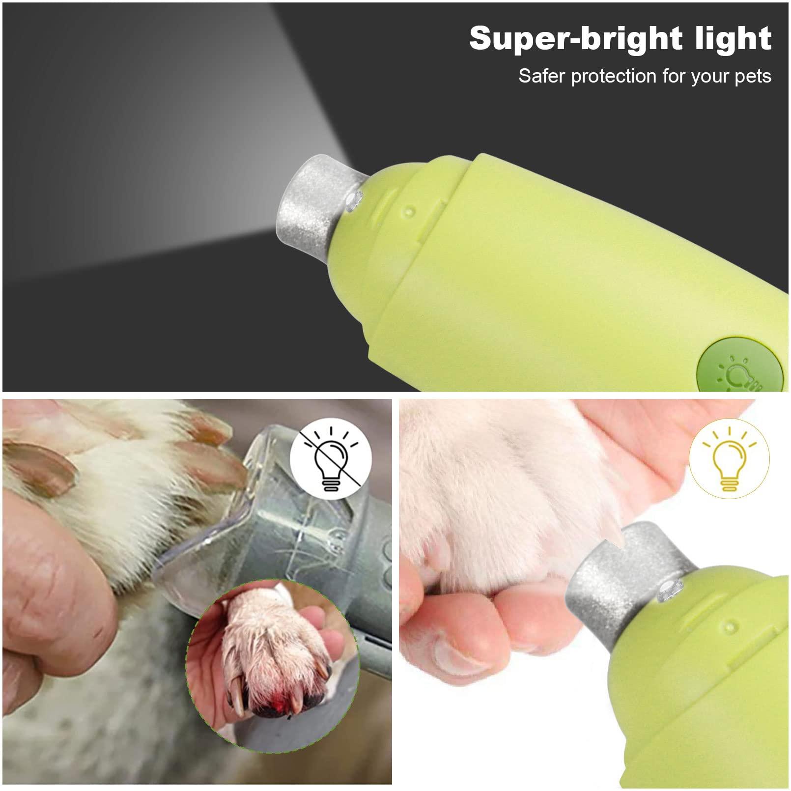 Máy mài móng vuốt cho chó và mèo có đèn LED, 40 Decibel Super-Super Noise Scissors cho chó và mèo nhỏ, vừa và lớn, 2 tốc độ, 3 cổng mài