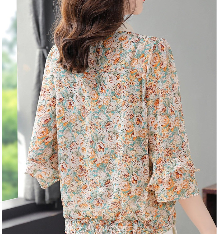 Áo sơ mi nữ voan hoa kiểu phương Tây áo sơ mi đẹp mã 3651