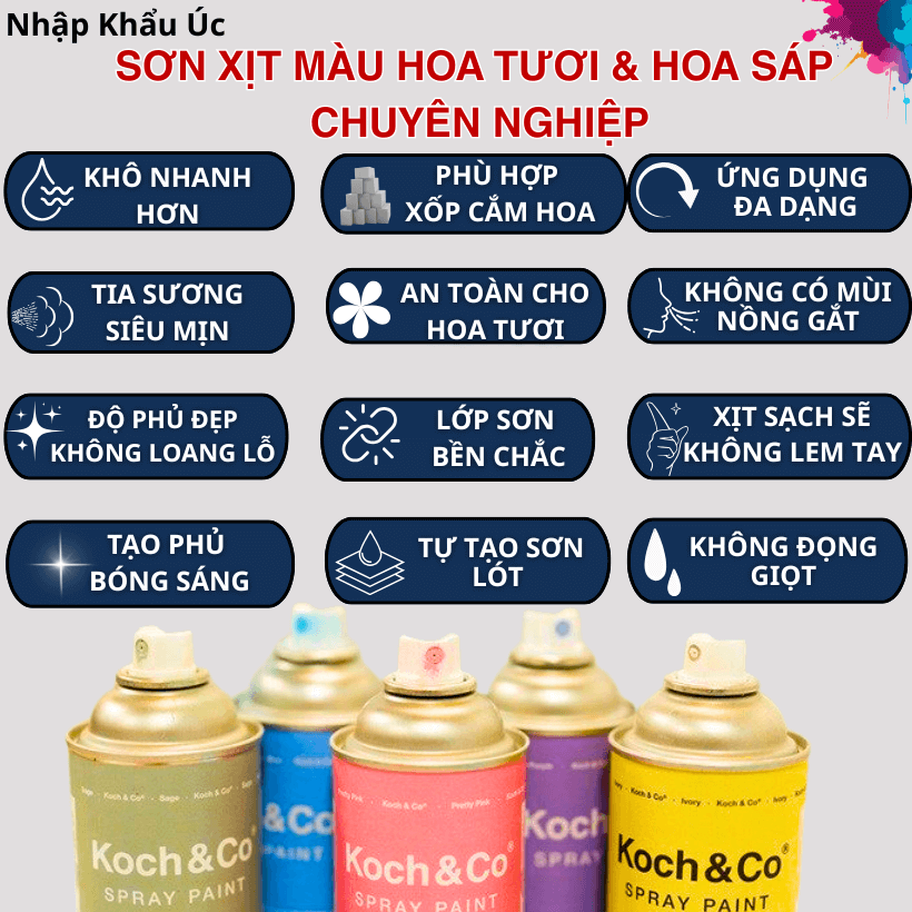 Sơn Xịt Hoa Tươi Màu Vàng 14KT Gold Cao Cấp (Vàng 9999) Nhập Khẩu Úc - Ánh Vàng sang trọng, đẳng cấp - vòi phun siêu mịn, khô nhanh, mùi thơm dịu nhẹ