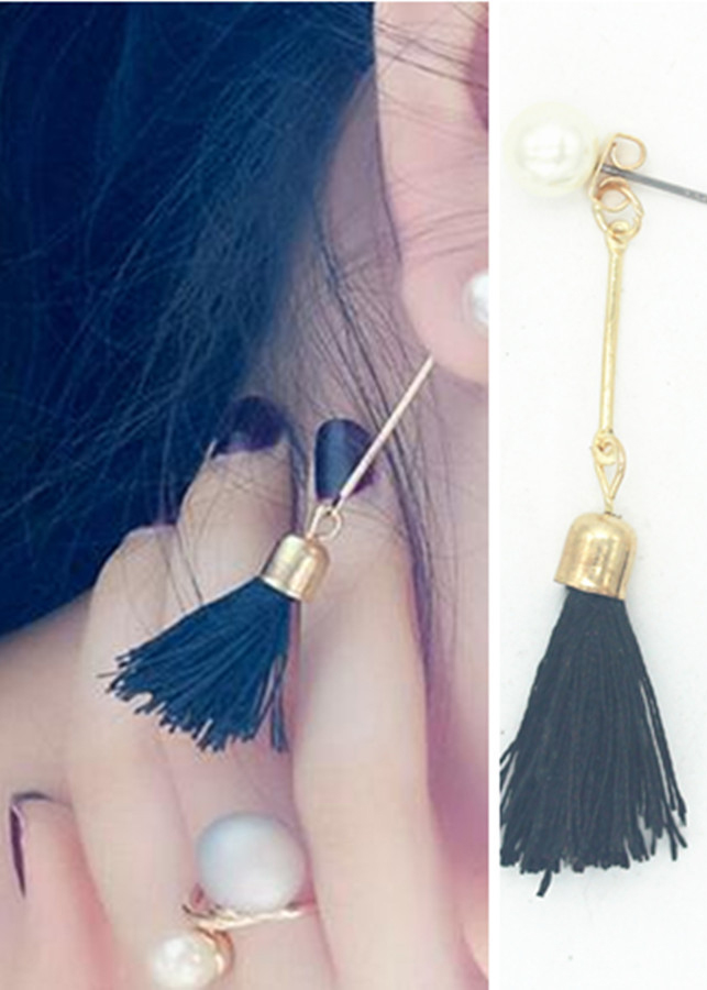 Bông tai vintage chỉ trắng dáng dài BT108