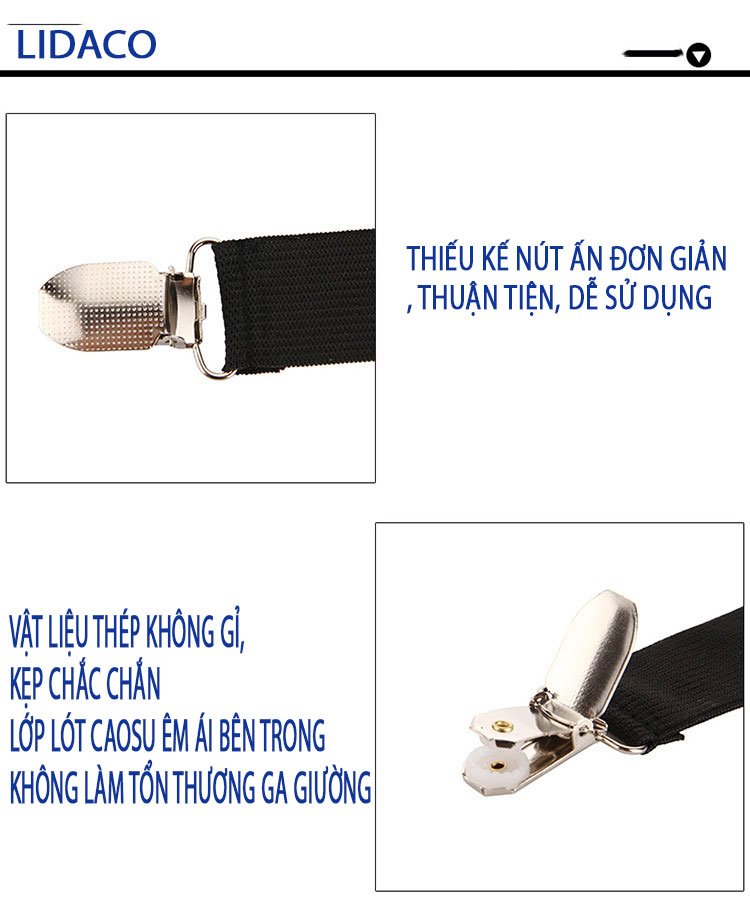 Set 4 chiếc Kẹp ga giường drap Lidaco cố định ga giường chống xê dịch chất liệu inox không gỉ