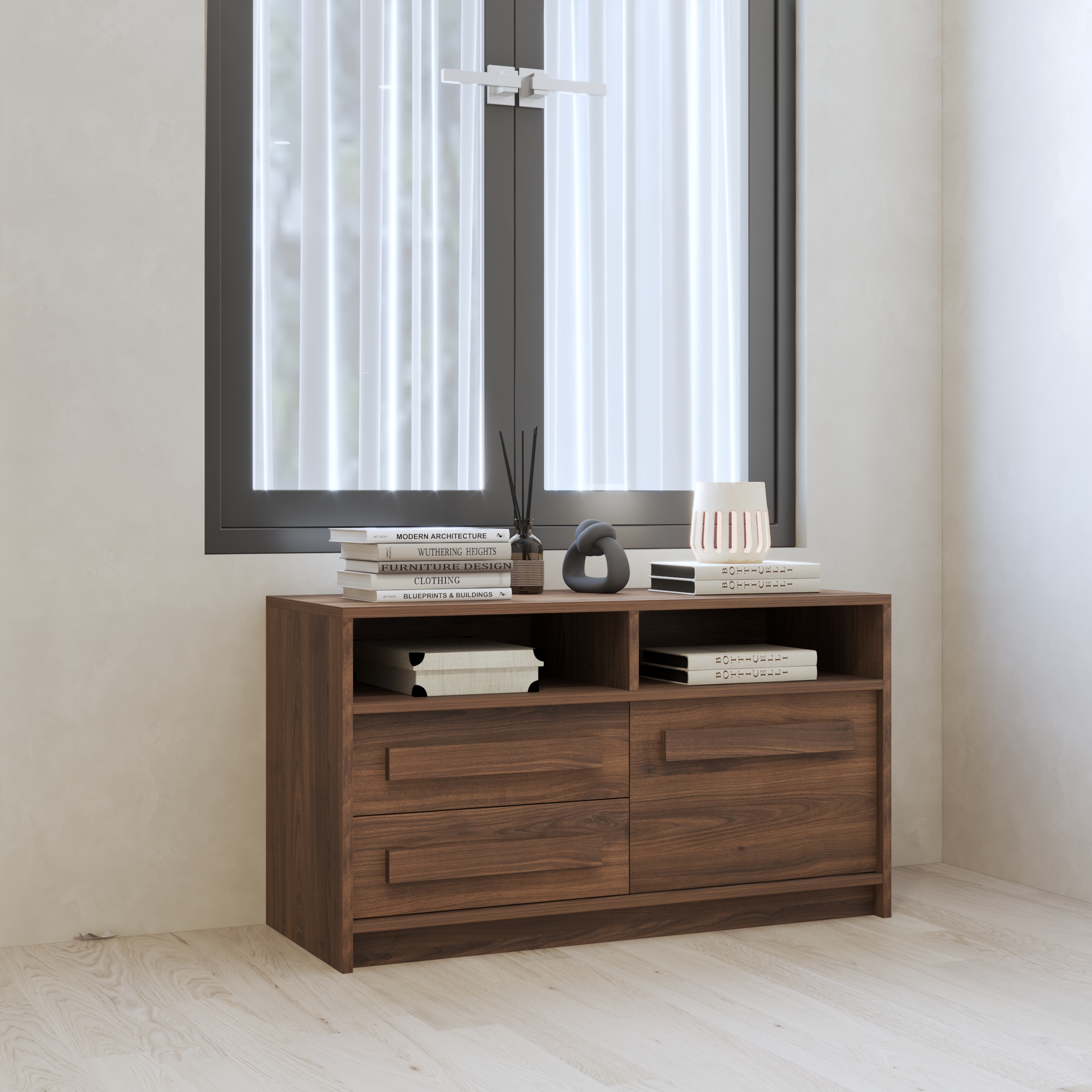 HAPPY FURNITURE , Tủ lưu trữ 1 cửa mở 2 ngăn kéo - RUBEL, TCM_223, 100cm x 40cm x 56cm DxRxC