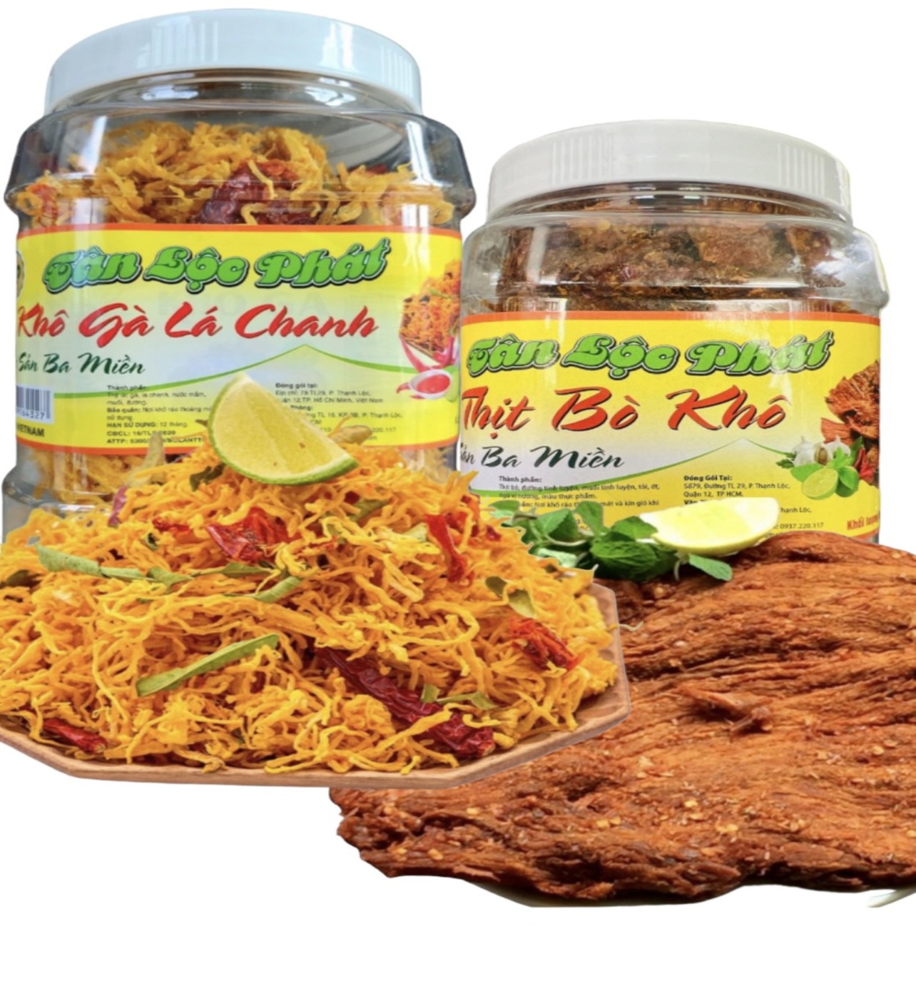 KHÔ BÒ - KHÔ GÀ LÁ CHANH COMBO 2 HŨ - MỖI HŨ 500G