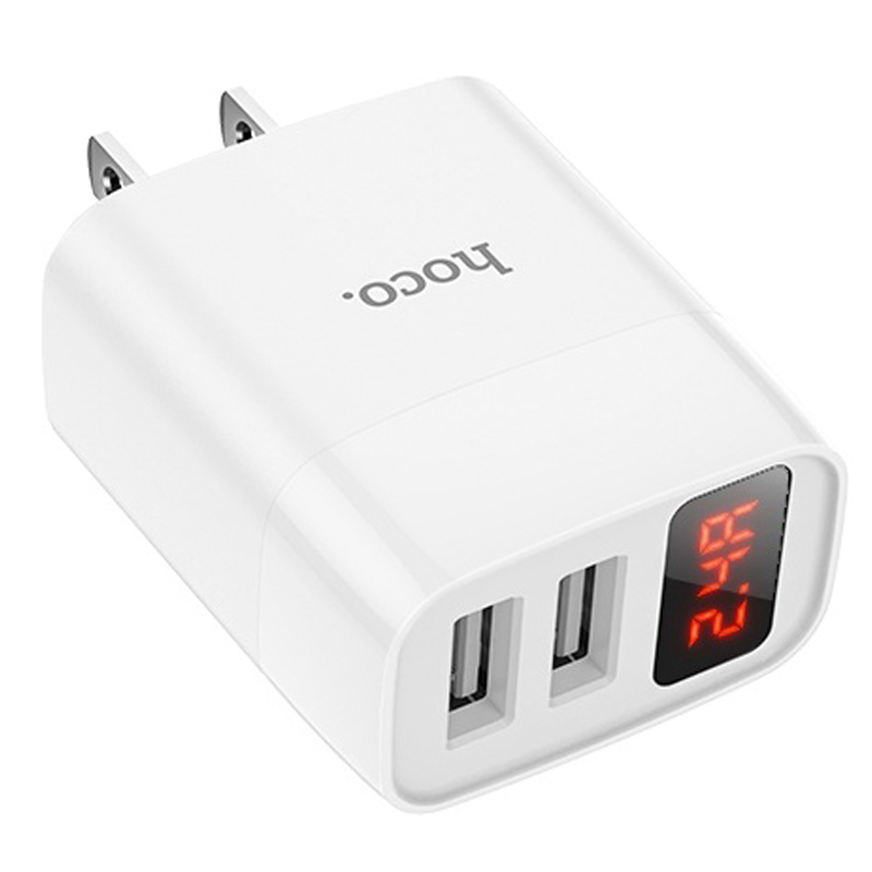 Cốc sạc 2.4A Hoco C86 màn hình Led hiển thị dòng điện chân dẹt 2 cổng USB chất liệu cao cấp - Hàng chính hãng