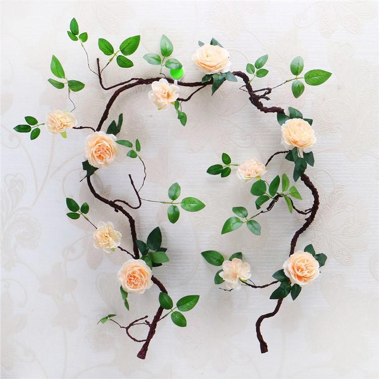 Hoa lụa, dây hoa hồng leo cao cấp trang trí tường tuyệt đẹp dài 1m8