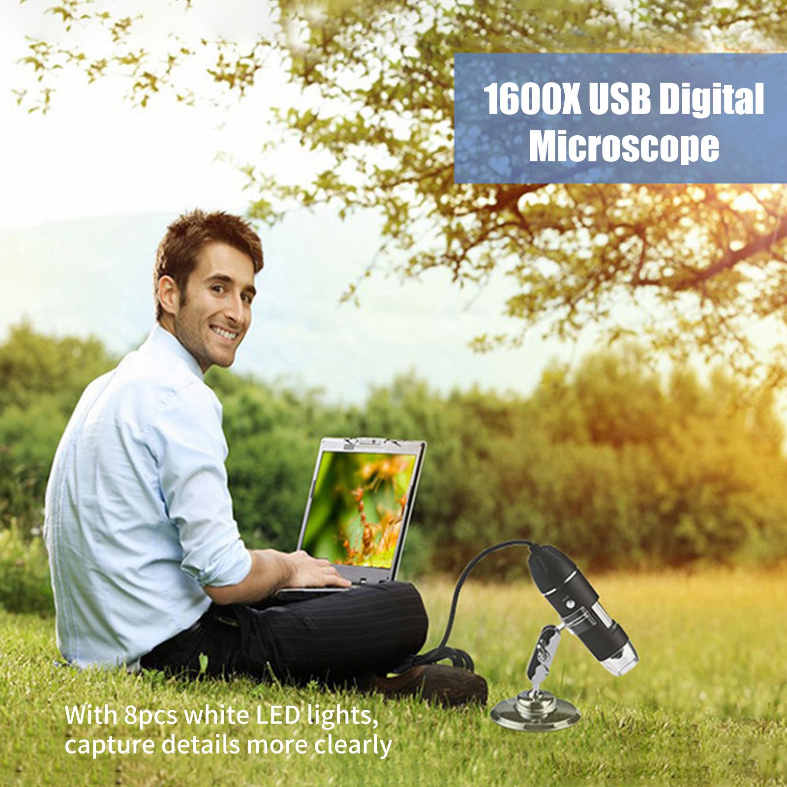 1600X USB Digital Microscope for Industrial View Hand-held Detecting with 8 White LED Lights Magnifier