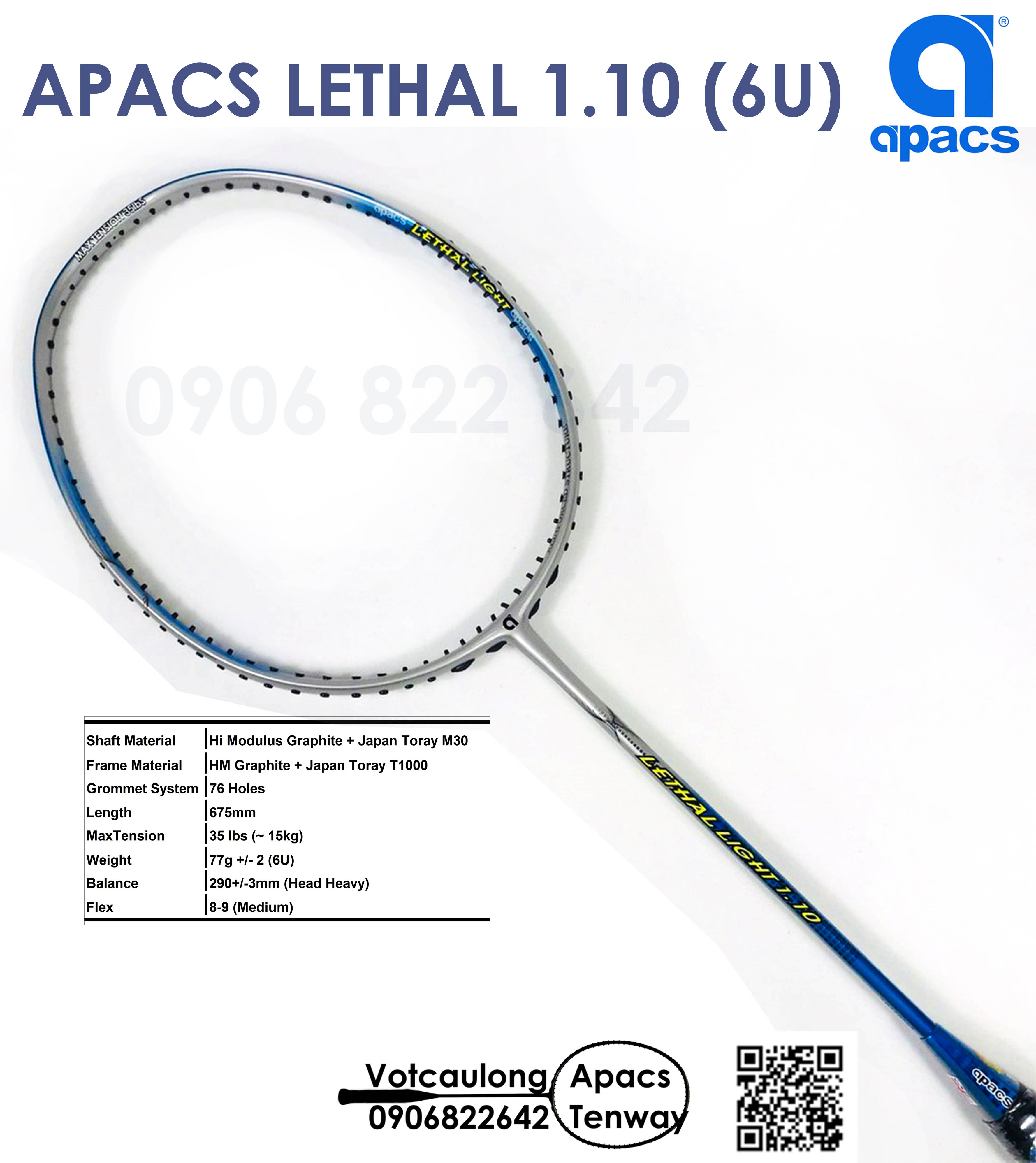 [Vợt cầu lông Apacs Lethal Light 1.10 - 6U] Siêu nhẹ như không, nặng đầu chuyên công