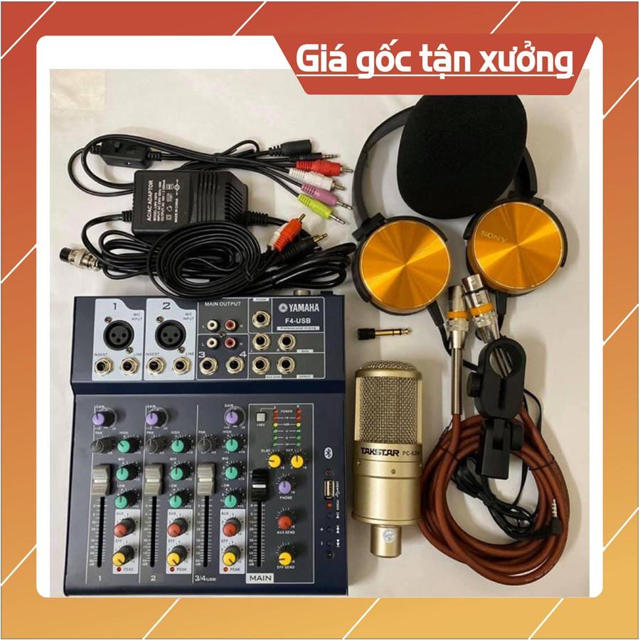 Combo Míc THU ÂM Livestream karaoke taktar PC K200 MIXER YAMAHA F4 USB Bluetooth chính hãng Tặng tai nghe chụp