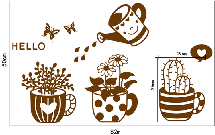 Decal Dán Tường Ba Chậu Cây Nâu Binbin PK179