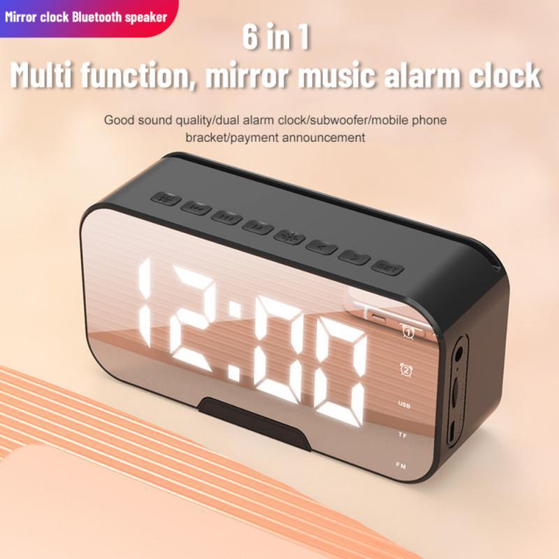 Loa Bluetooth không dây RYRA với FM Radio Mini Portable Gương báo thức âm thanh Cài đặt đồng hồ báo thức kép cho tất cả các màu điện thoại: màu hồng