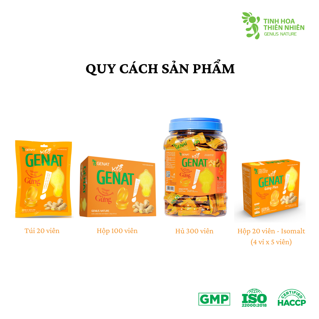 Combo 3 hộp Kẹo Genat Gừng Plus - Isomalt sugar (Hộp 20 viên)